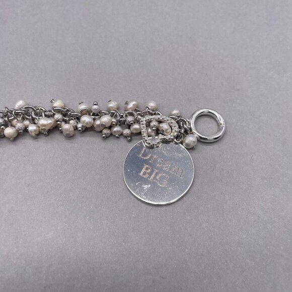 Dream Big Pearl Chain Bangle Bracelet Silver Tone - Picture 4 of 7